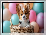 Koszyk, Balony, Pies, Kolorowe, Szczeniak