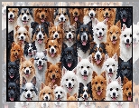 2D, Białe, Czarne, Brązowe, Głowy, Psy