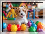 Kolorowe, Grafika, Pies, Zabawki, Szczeniak