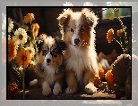 Kwiaty, Szczeniaki, Dwa, Psy