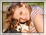 Szczeniak, Uśmiechnięta, Blondynka, Beagle